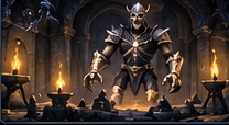 A dark-armoured boss encounter in the Ascenda world