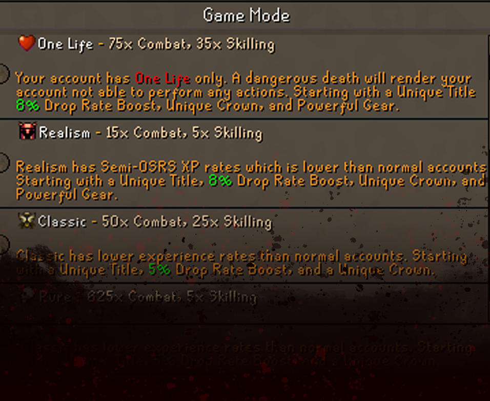 Game modes